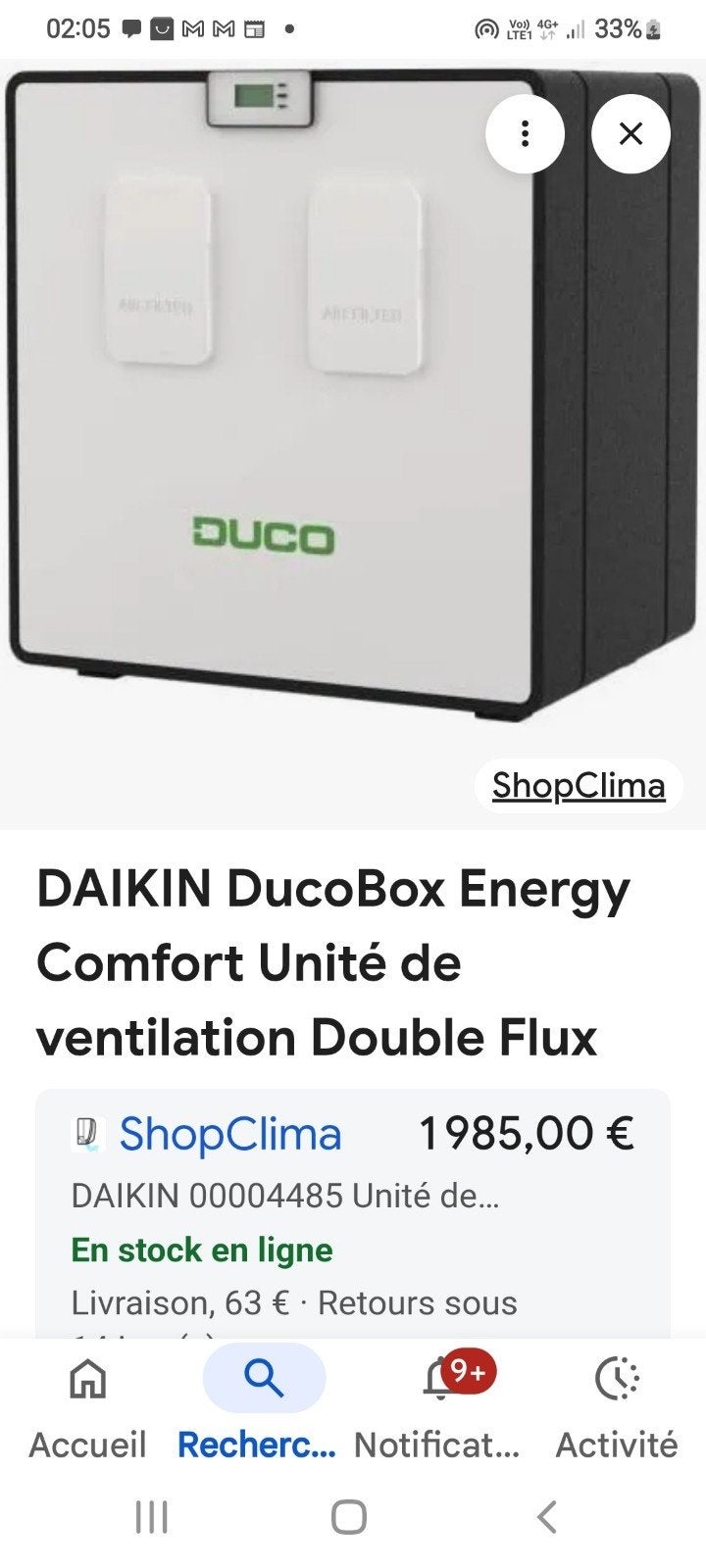 vmc duco d'aïkido 325m3 /h., Bricolage & Construction, Enlèvement, Neuf