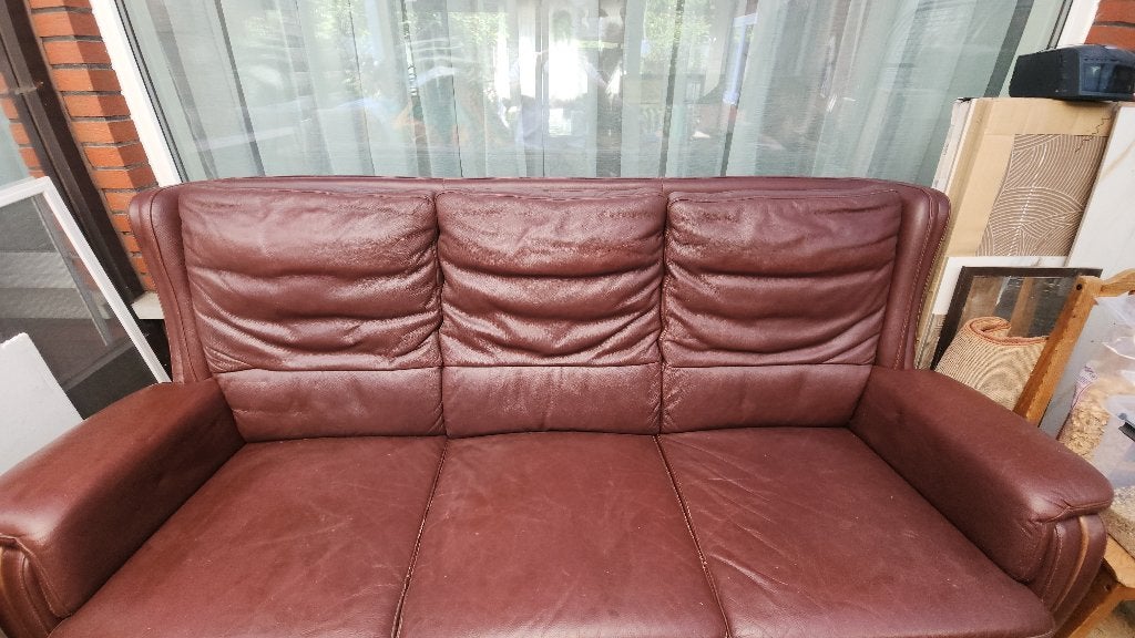 Leren bank met zetel, Ophalen, Gebruikt, Driepersoons, Leer