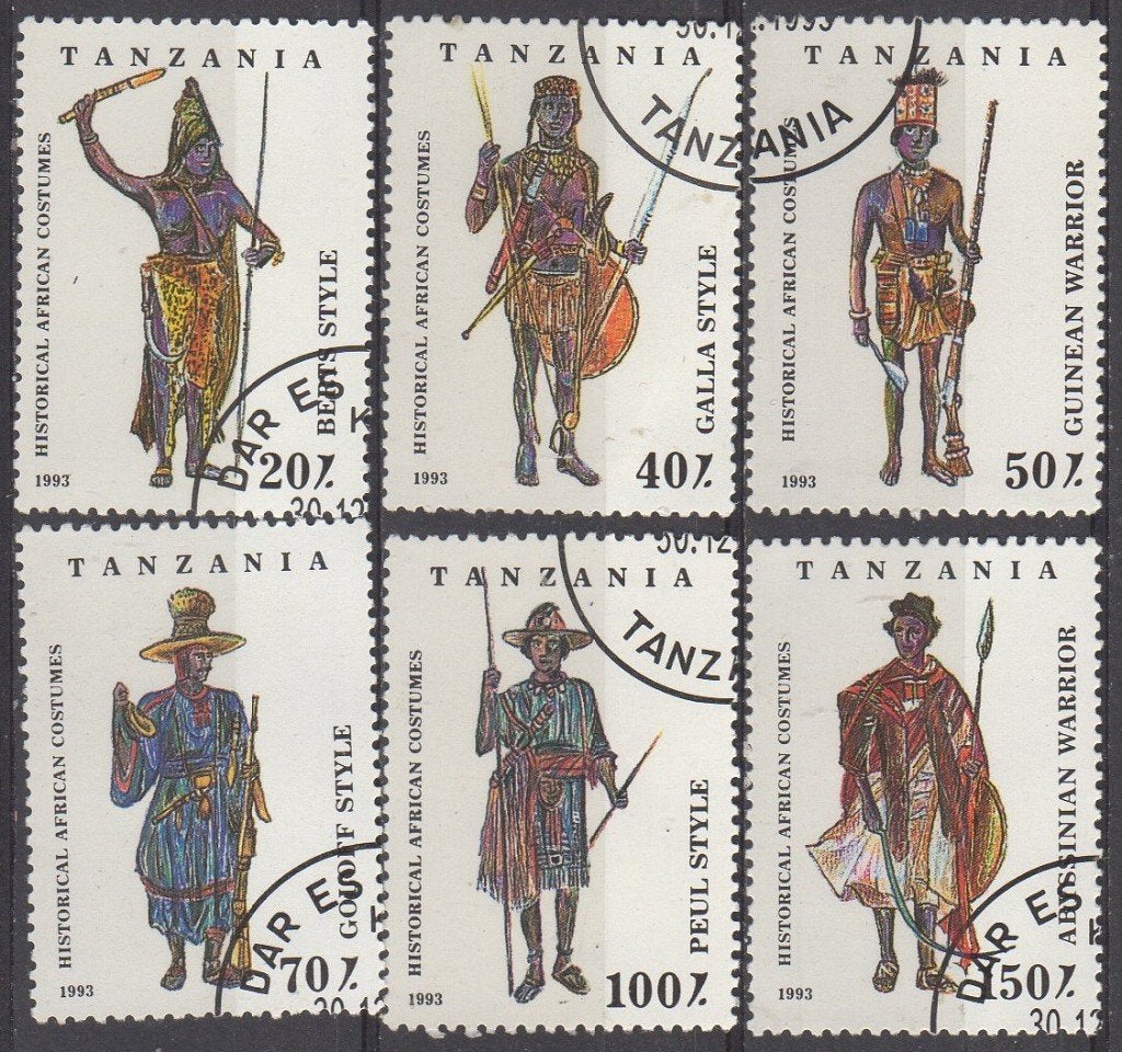 Tanzania - Afrikaanse klederdrachten en krijgers - 1993, Enlèvement ou Envoi, Tanzanie, Affranchi