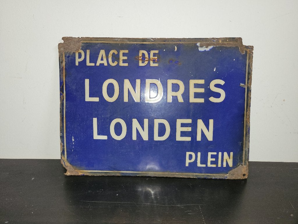 ancienne plaque émaillée place de Londres, Enlèvement ou Envoi, Utilisé, Panneau publicitaire