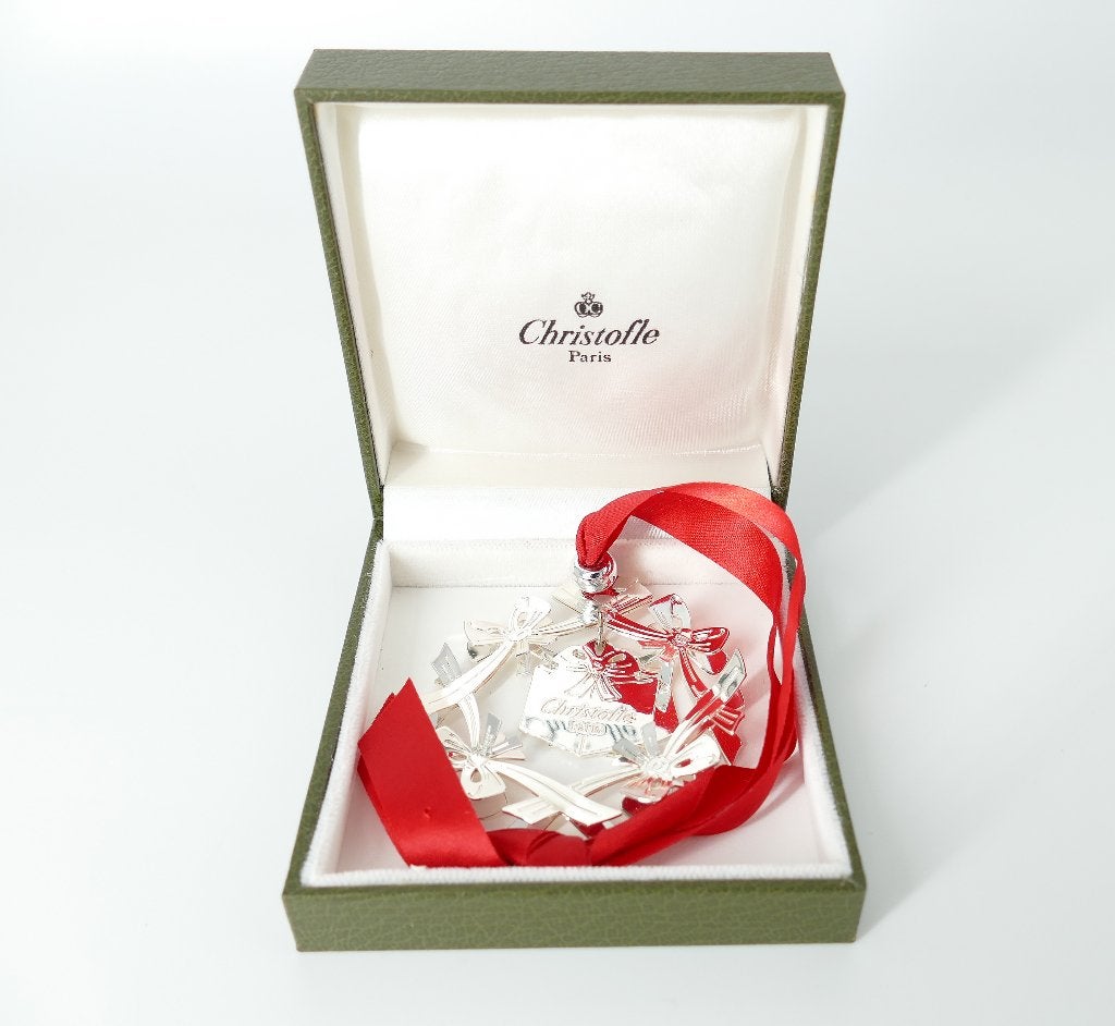 Christofle 1997 Linten Kerstornament - in bewaardoos, Ophalen of Verzenden, Zilver