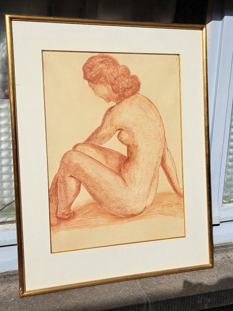 dessin sanguine femme nue signe a gerber 1959, Ophalen of Verzenden