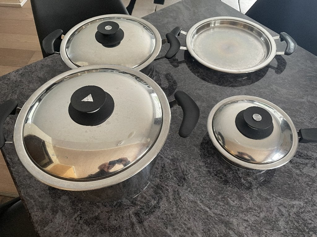 AMC braadpannen en kookpotten, Ophalen, Inox, Gebruikt, Met deksel