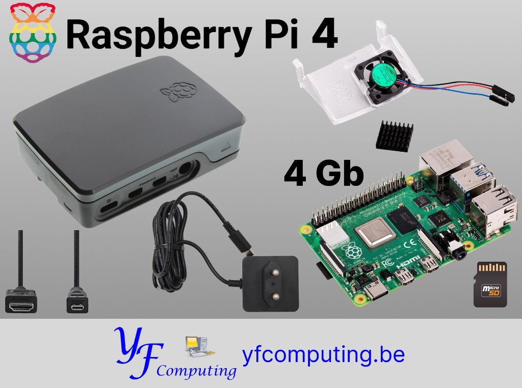 Kit Raspberry Pi 4 4Go DDR4 + boîtier Noir/Gris – Neuf, Enlèvement ou Envoi