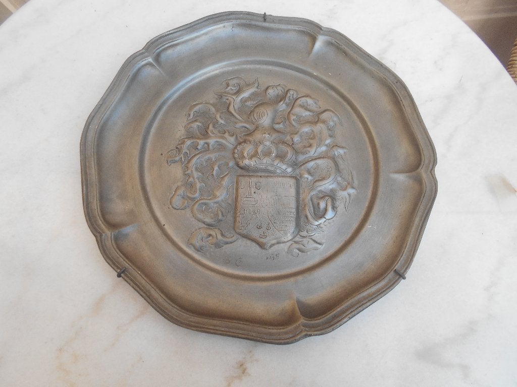 ancienne assiette en étain Armoiries Liege Modele Counet, Antiek en Kunst, Ophalen of Verzenden