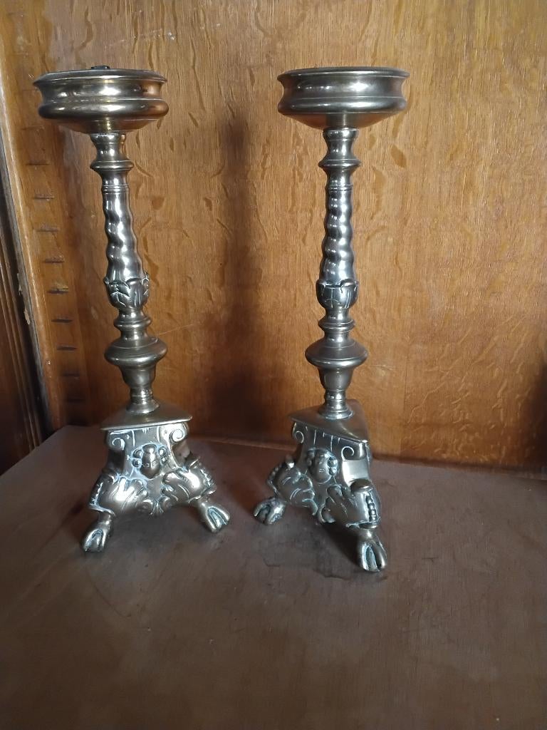 Deux ancien bougeoir, Antiquités & Art, Enlèvement ou Envoi, Cuivre ou Bronze