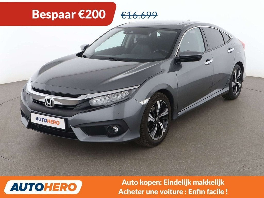 Honda Civic 1.5 VTEC Executive (bj 2018, automaat), Auto's, 4 deurs, 182 pk, Zwart, Leder