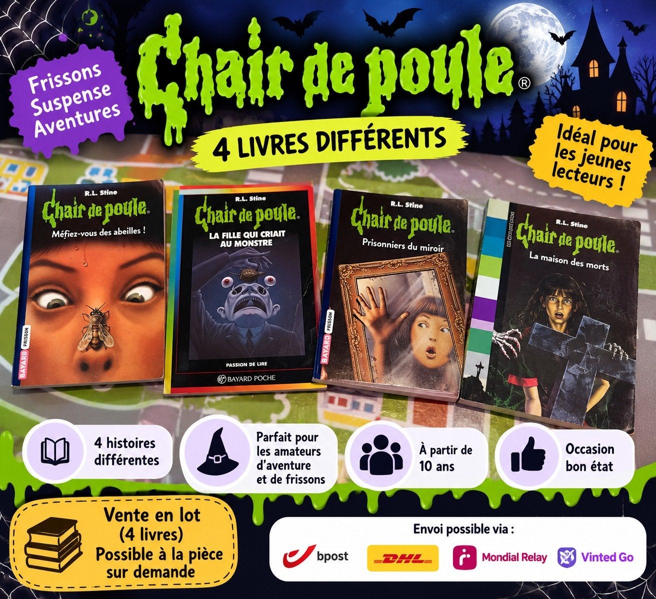 Lot de 4 livres Chair de Poule – R.L. Stine – Romans jeuness, Livres, Enlèvement ou Envoi