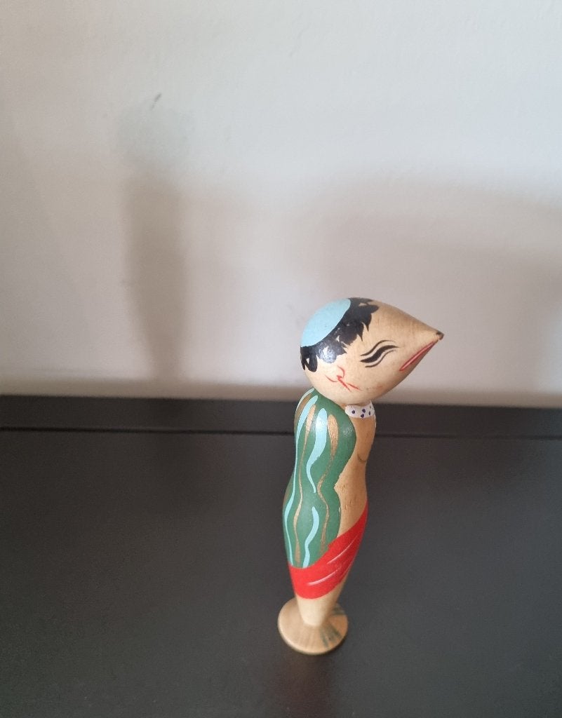 Jolie Kappa Kokeshi, Antiquités & Art, Art | Art non-occidental, 13 cm, Fait main, Japon, Bois