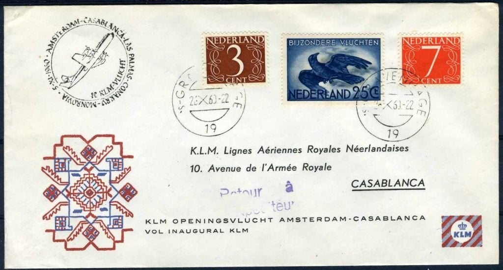 PAYS-BAS 1er VOL AMSTERDAM - CASABLANCA 5/11/1960, Envoi, Après 1940, Affranchi