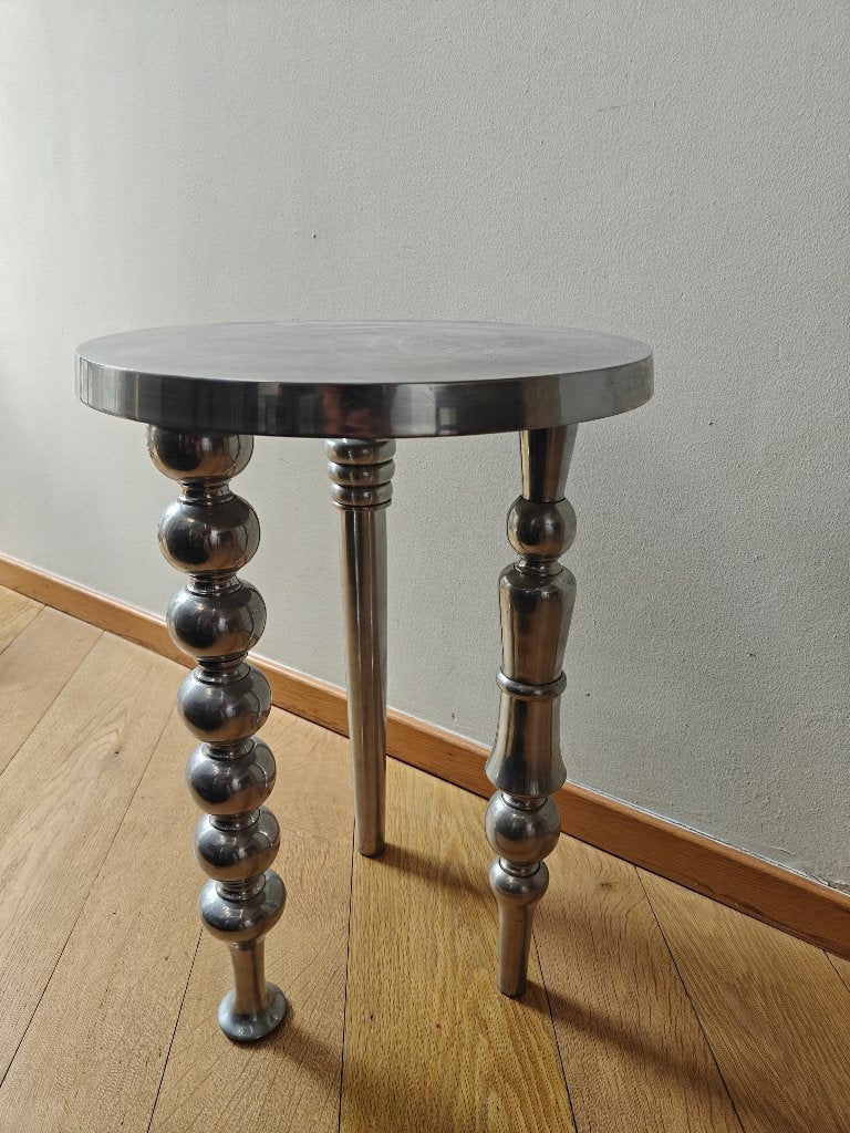 Table d'appoint en métal argenté en bon état, Maison & Meubles, Rond, Moins de 55 cm, Eclectisch, Comme neuf