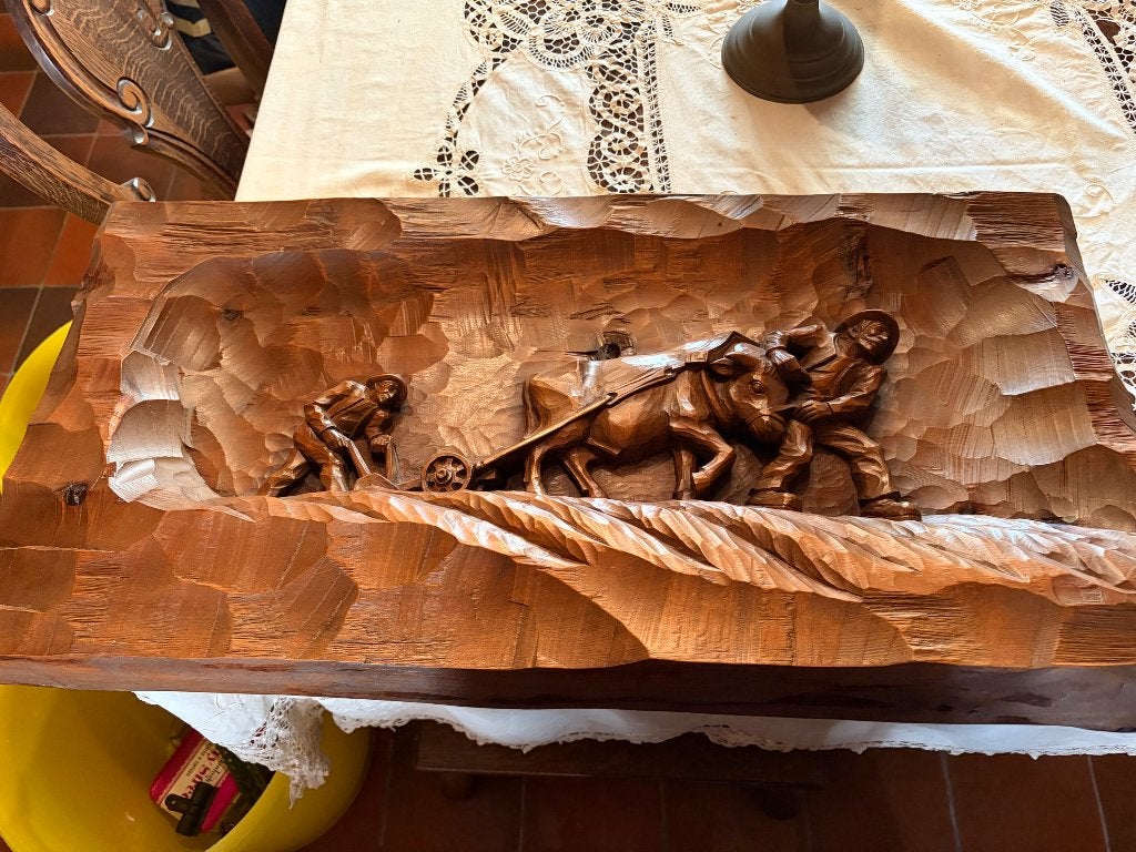 Handgesneden houten wandreliëf, Antiek en Kunst, Ophalen, Handgemaakt, Wanddecoratie, Hout