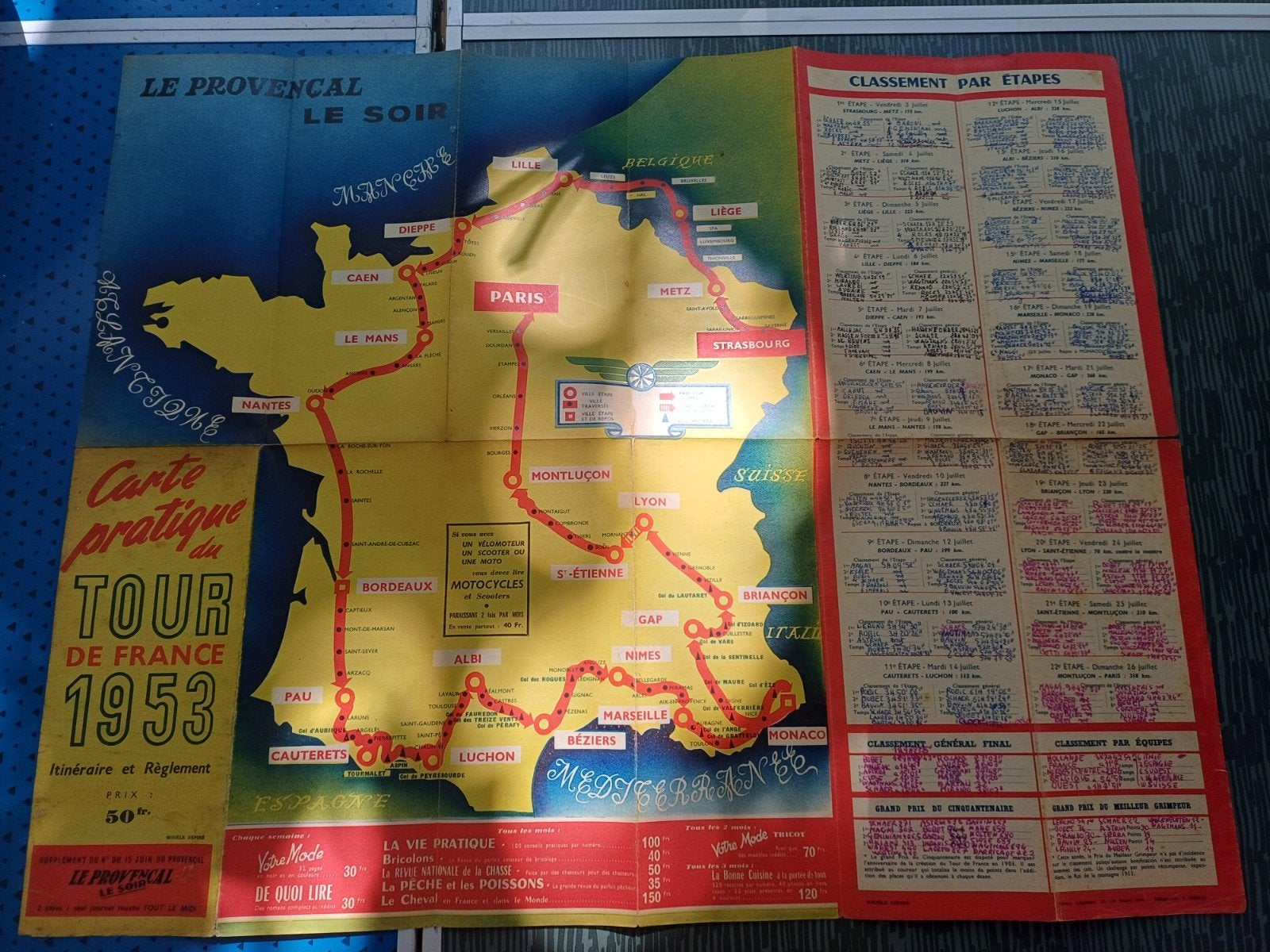 Carte pratique du Tour de France 1953, Enlèvement