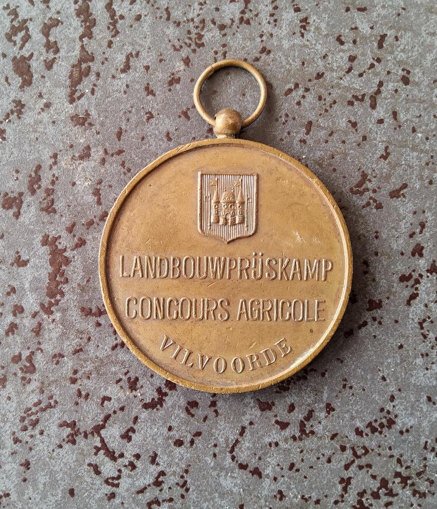 Medaille landbouwprijskamp Vilvoorde in brons, Postzegels en Munten, Penningen en Medailles, Ophalen of Verzenden, Brons