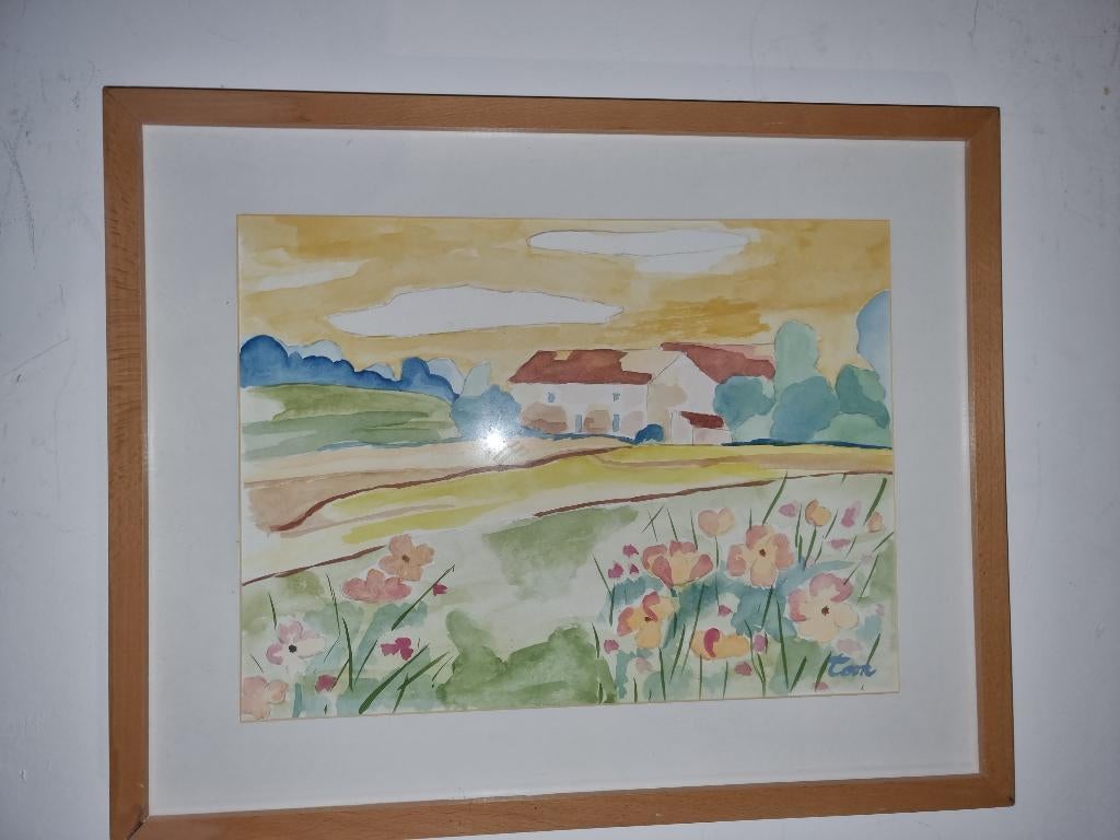 Toon Hermans Aquarel  uniek werk Zomer Landschap, Ophalen