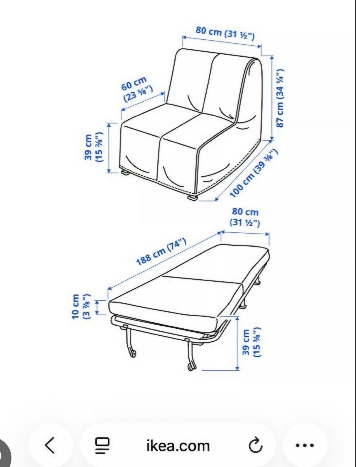 IKEA LYCKSELE LÖVÅS – fauteuil-lit 1 personne, Utilisé