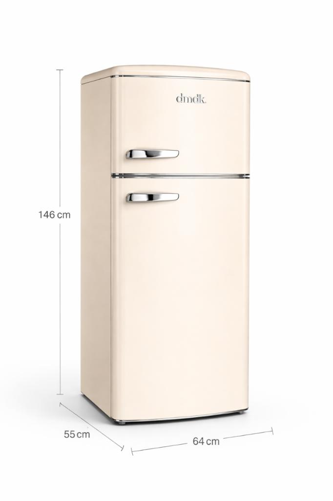 Réfrigérateur autoportantcongélateur combiné rétro dmdk DKC2, Neuf, Avec compartiment congélateur, 140 à 160 cm, 200 litres ou plus