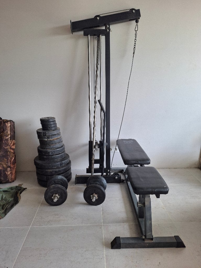 halters, gewichten en pulley station, Sport en Fitness, Fitnessmaterialen, Ophalen, Gebruikt, Overige typen