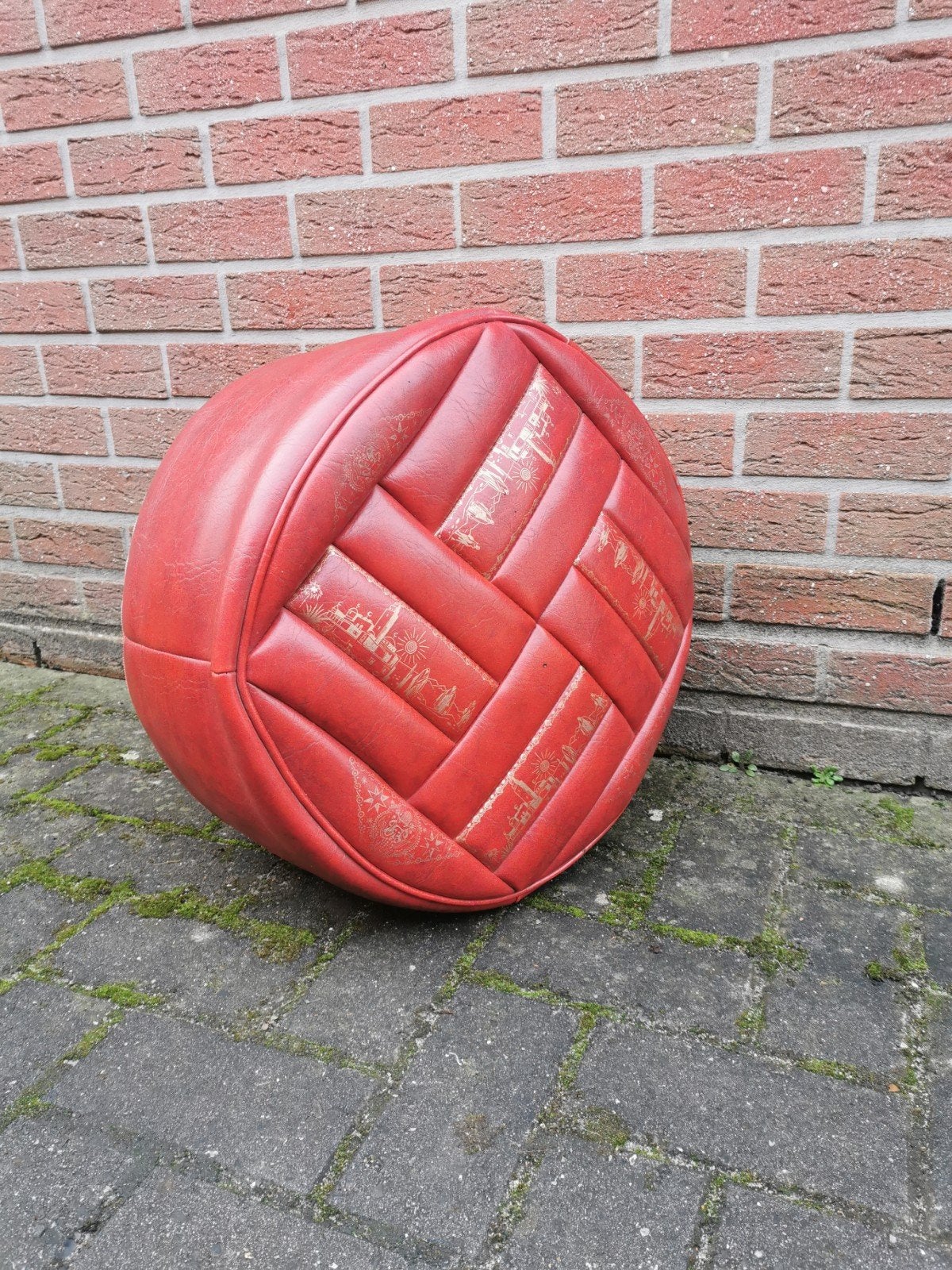 Vintage lederen patchwork poef, Huis en Inrichting, Zitzakken, Ophalen