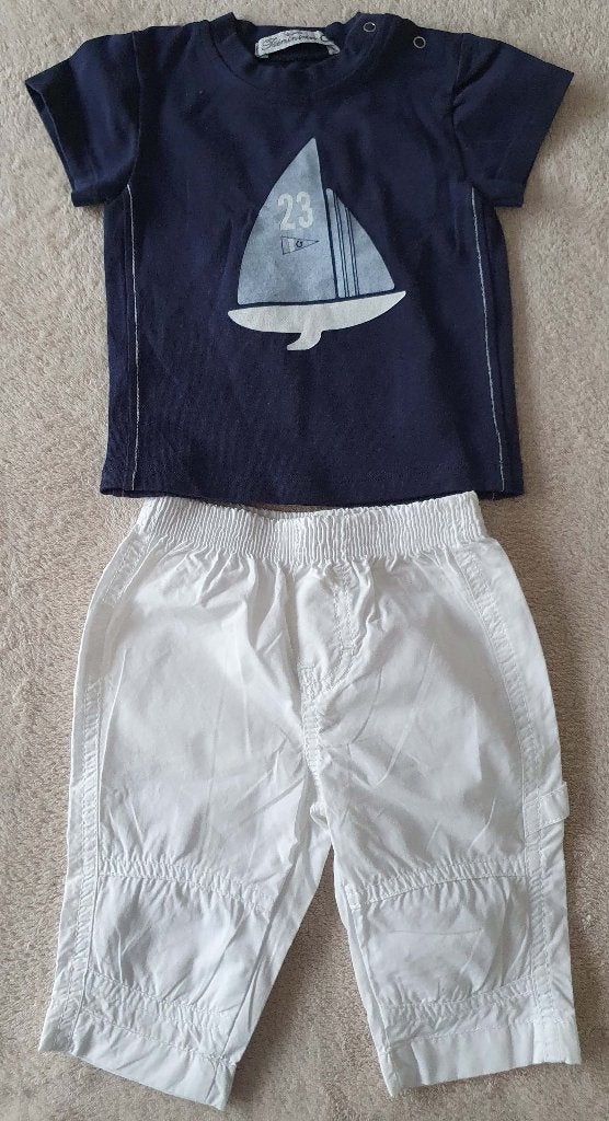 Ensemble t-shirt bleu et pantalon blanc - T56 - Gymp - NEUF, Enfants & Bébés, Neuf, Garçon, Ensemble, Enlèvement