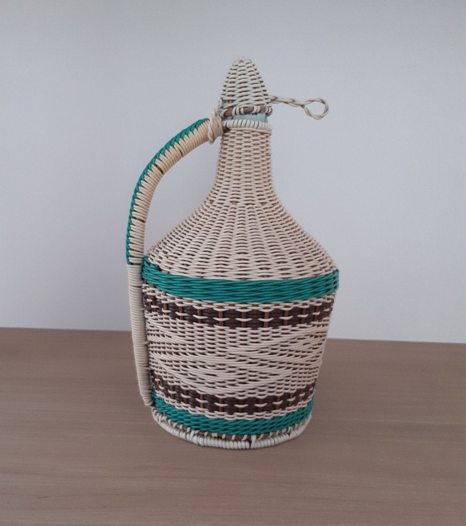 Vintage geweven rieten fles - 35 cm hoog, Ophalen of Verzenden, Gebruikt