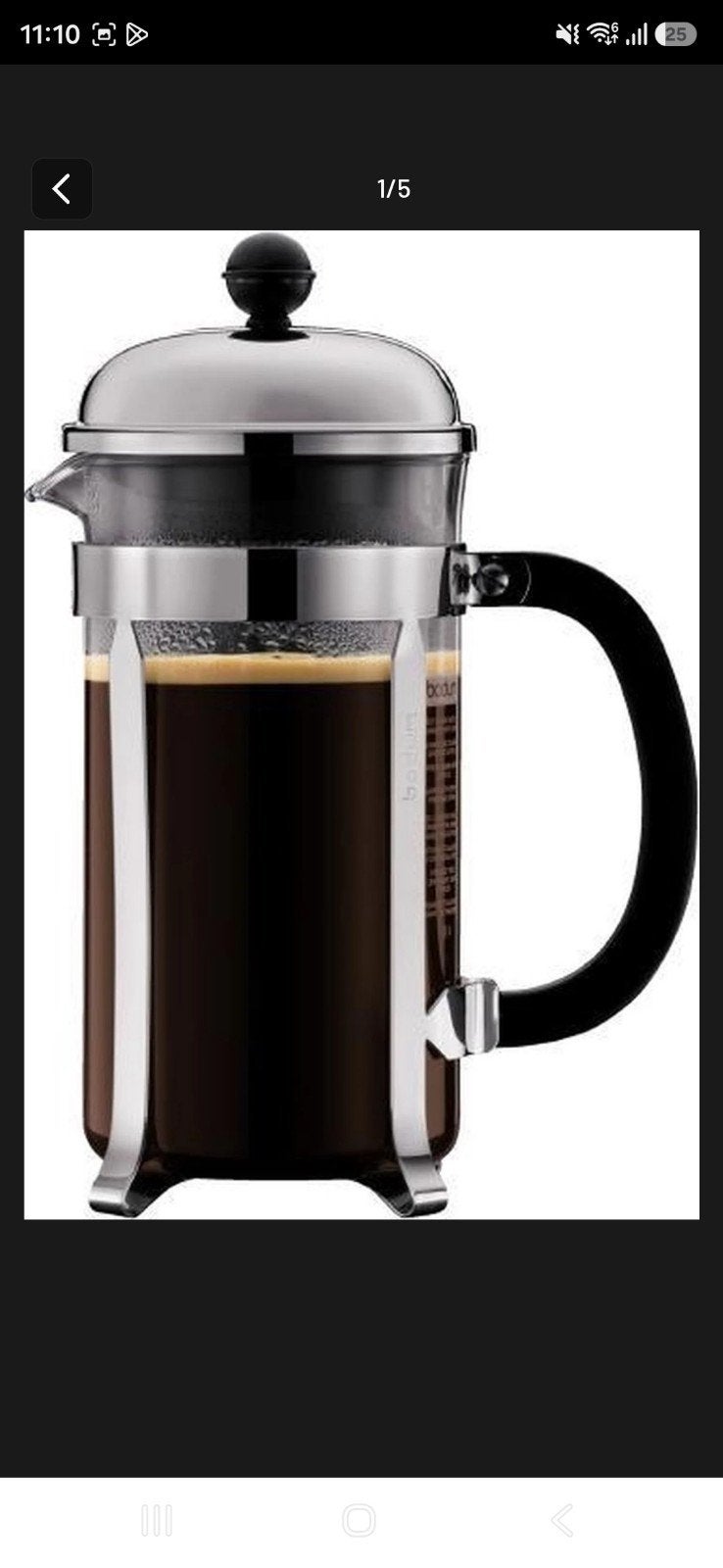 Bodum French press cafetière maat L, Enlèvement ou Envoi, Verre, Argent, Bodum