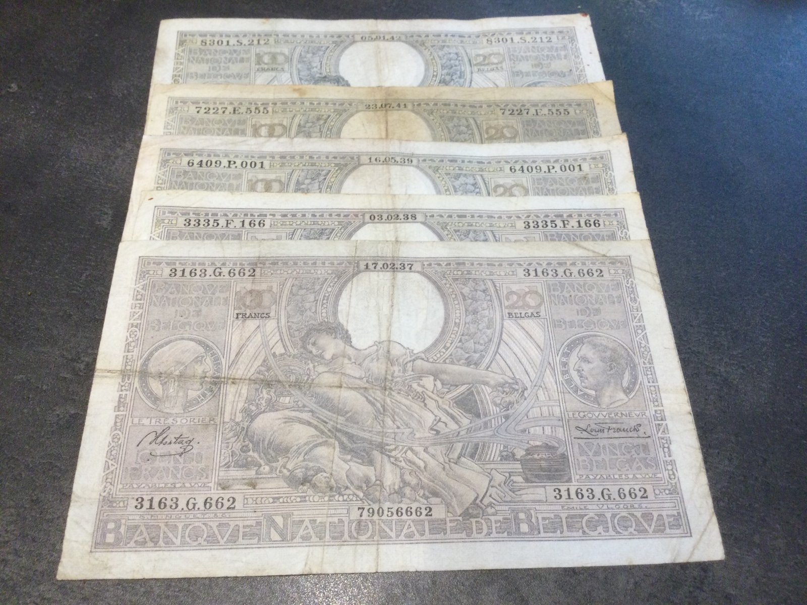 Belgique lot 5 x 100 Francs 1937 à 1942, Enlèvement ou Envoi