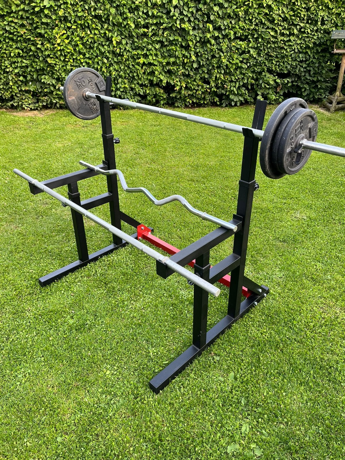 Support 3en1 Musculation avec barres et 30kg de fonte, Sports & Fitness, Enlèvement, Utilisé, Jambes, Barre d'haltères