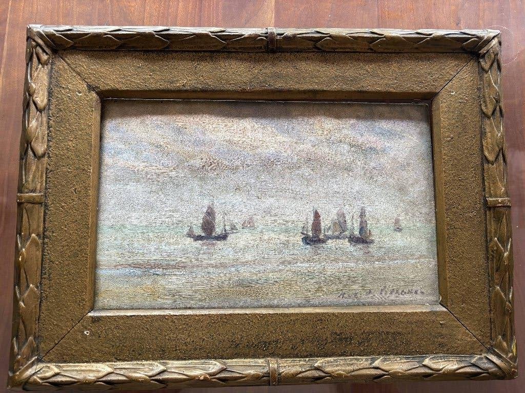 Schilderijtje Herman Van Den Berghe, Enlèvement, Signé