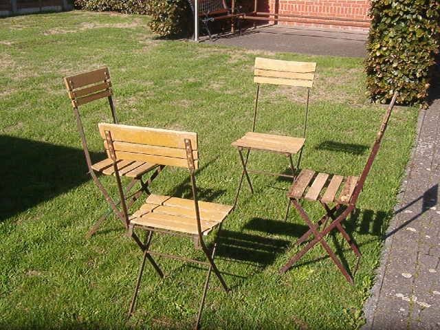 Retro ijzeren tuinstoelen, Ophalen, Gebruikt, Metaal, Inklapbaar