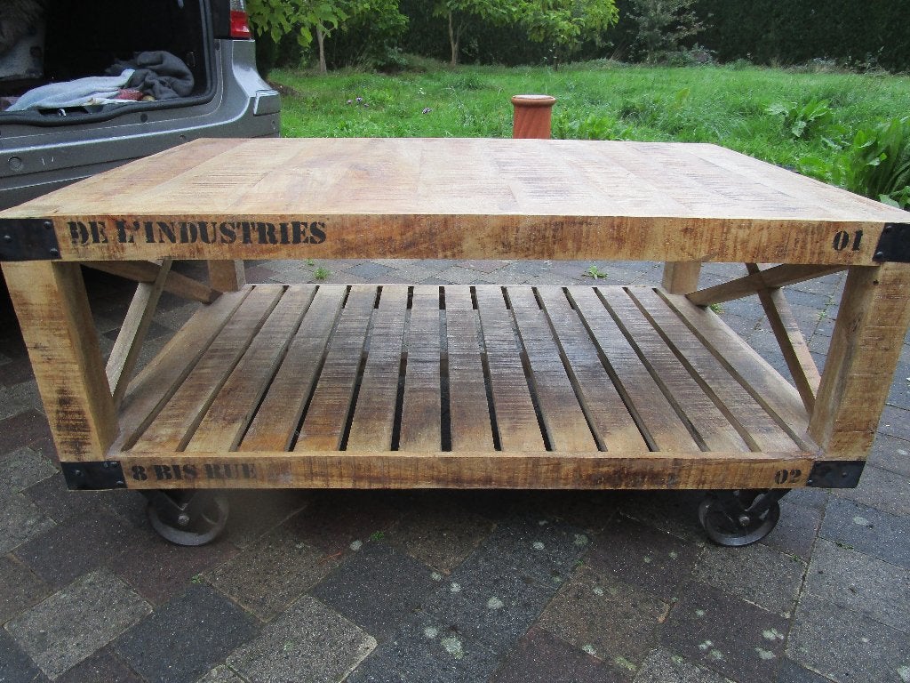 table basse de salon industrielle, Maison & Meubles, 50 – 75, Enlèvement, Utilisé, Rectangulaire