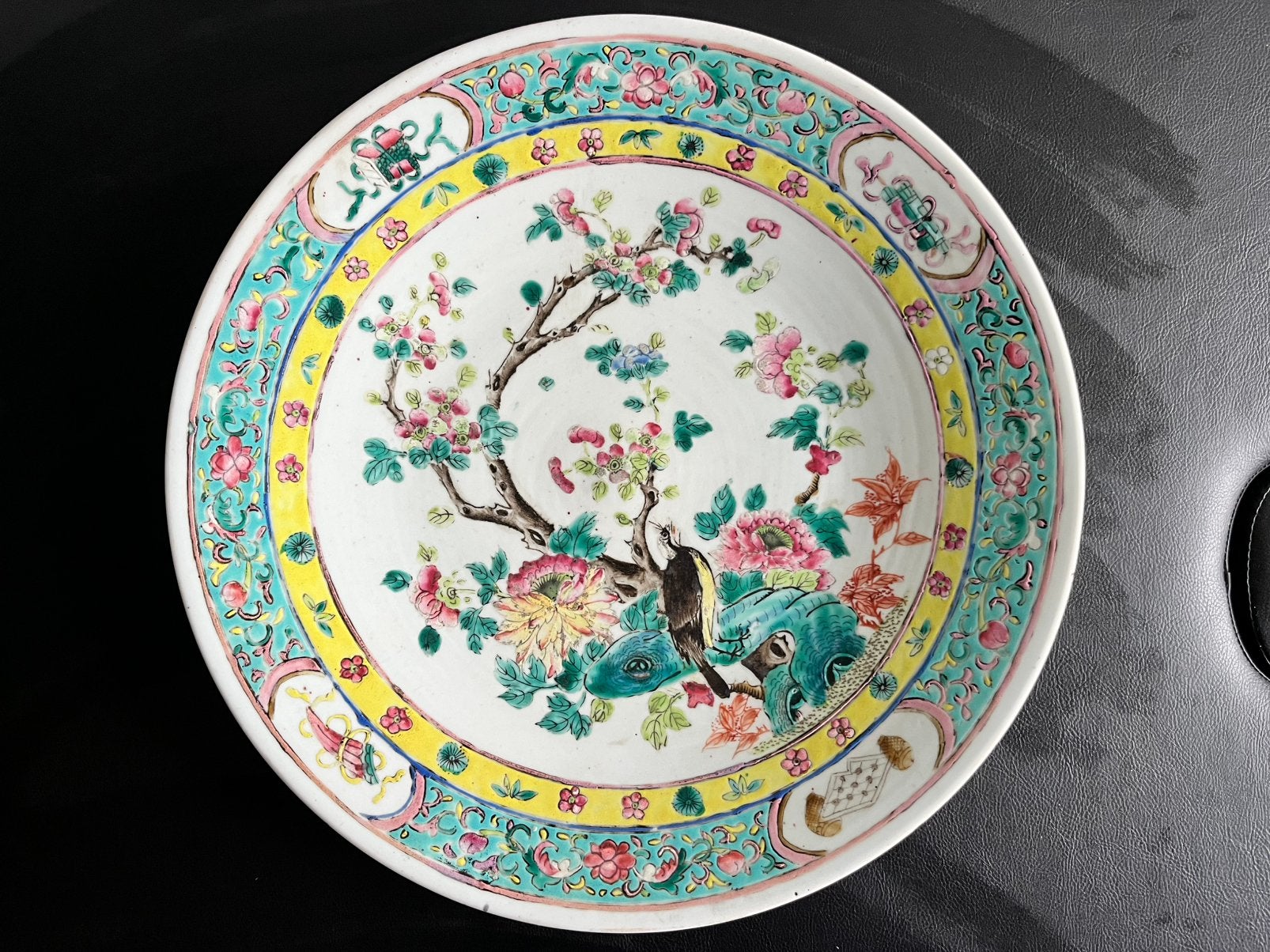 Grote Antieke Chinese Famille Rose Pronkschotel - Ø 40,5 cm, Ophalen of Verzenden