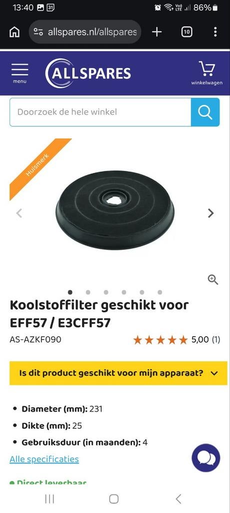 4 koolstoffilters dampkap, Elektronische apparatuur, Ophalen, Nieuw