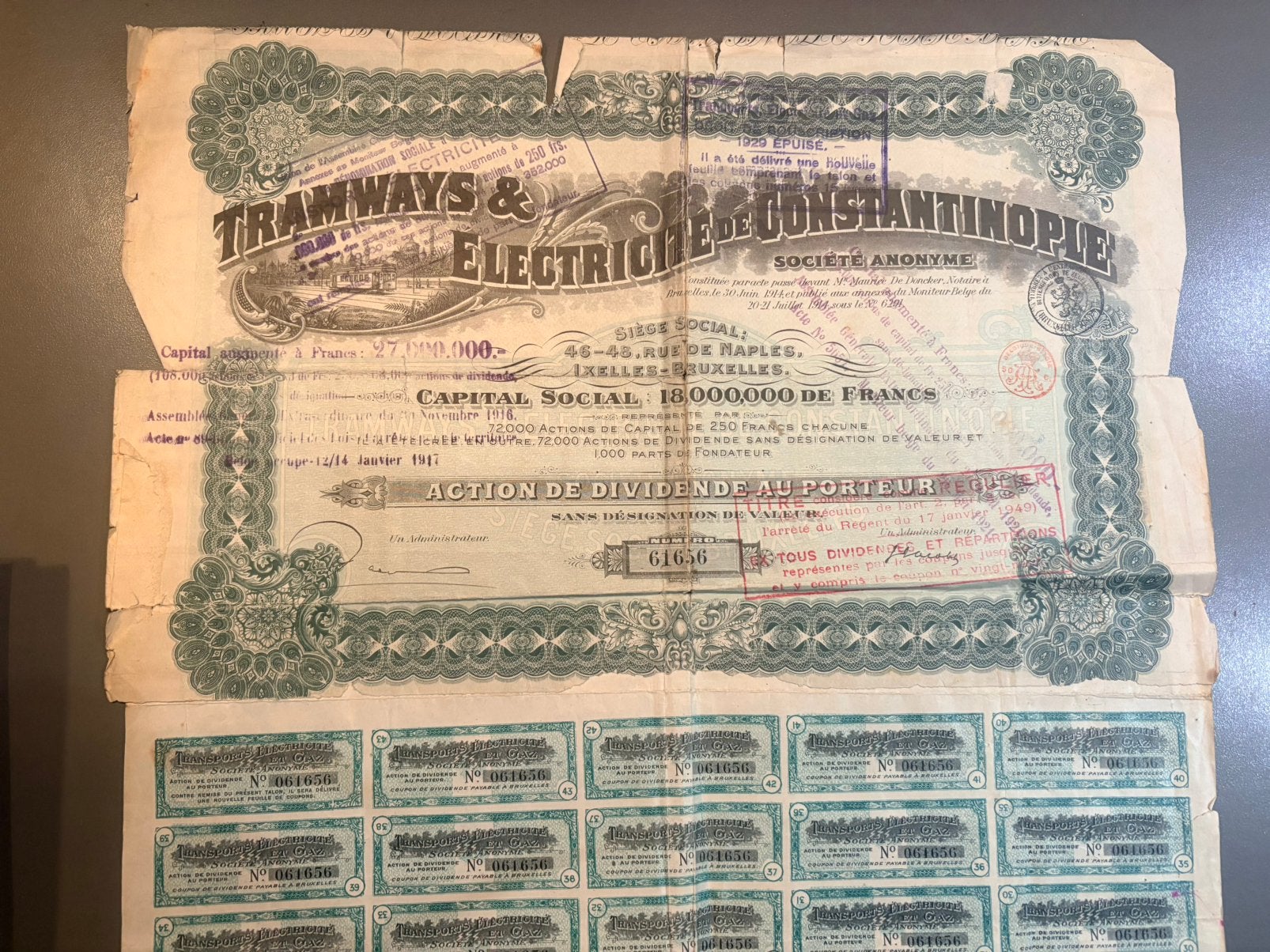 Ancien Titre Action - Tramways & Électricité, Postzegels en Munten, Aandelen en Waardepapieren, Verzenden, Aandeel
