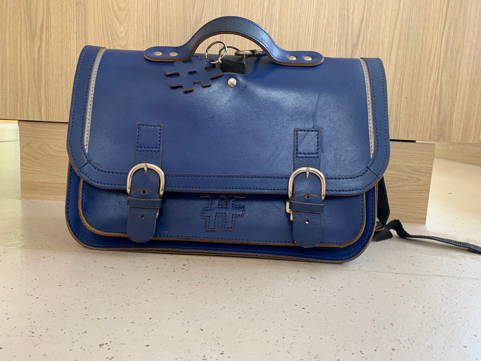 Lederen schooltas #ownStuff boekentas, Ophalen, Gebruikt, Blauw, Leer