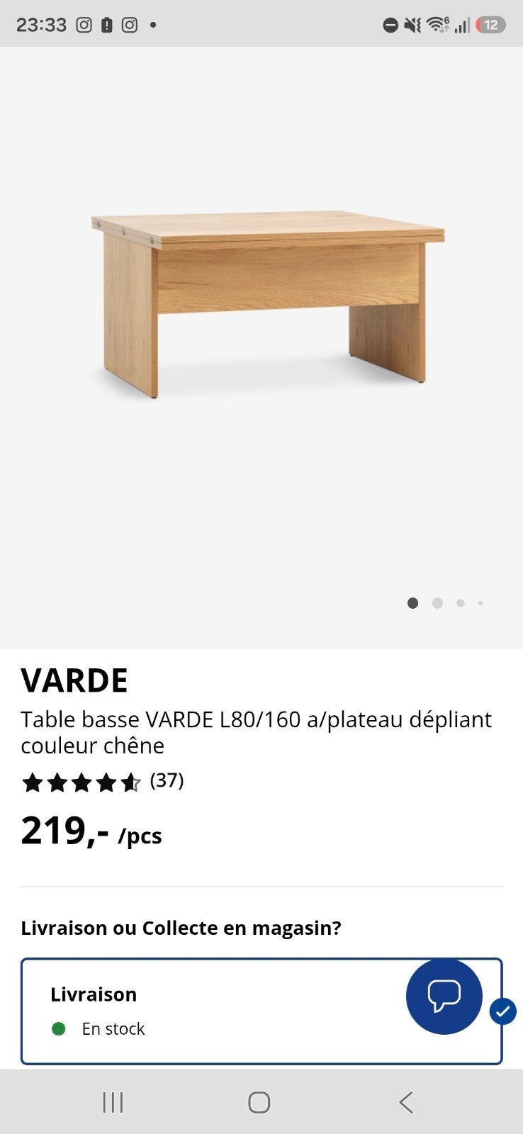 Table basse JYSK VARDE – plateau dépliant – chêne – excellen, Enlèvement, Comme neuf