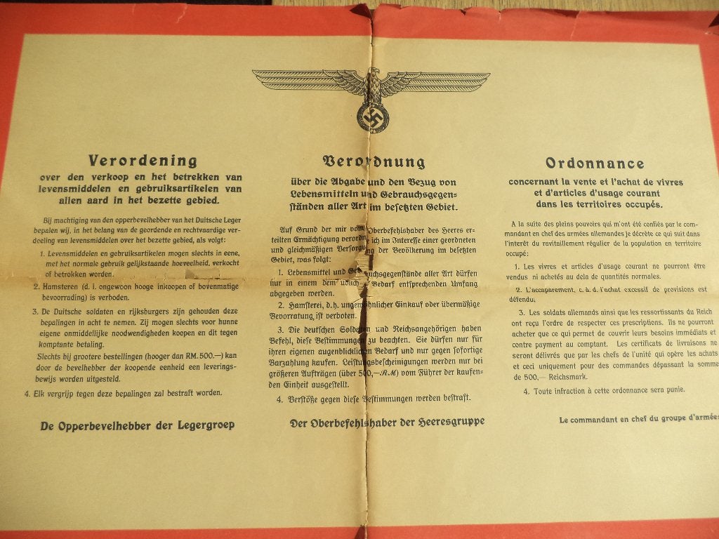 WO II origineel document verordening Duitse bezetter ABBL, Verzamelen, Ophalen of Verzenden