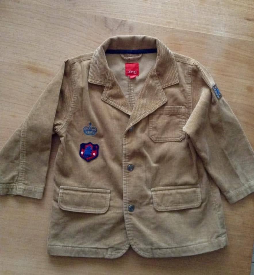 Esprit beige fluwelen blazer voor jongens 24 maanden/92 cm, Trui of Vest, Ophalen of Verzenden, Zo goed als nieuw, Esprit