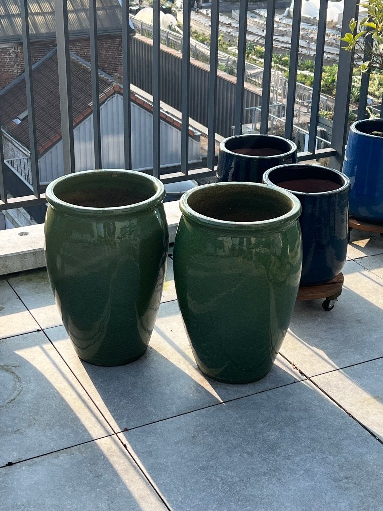 2 pots en céramique vert, 40 à 70 cm, 25 à 40 cm, Poterie, Comme neuf
