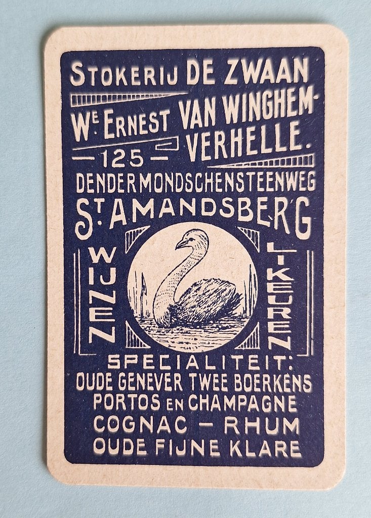 Speelkaart St Amandsberg_Stokerij De Zwaan blauw_324, Verzamelen, Ophalen of Verzenden, Gebruikt, Speelkaart(en)