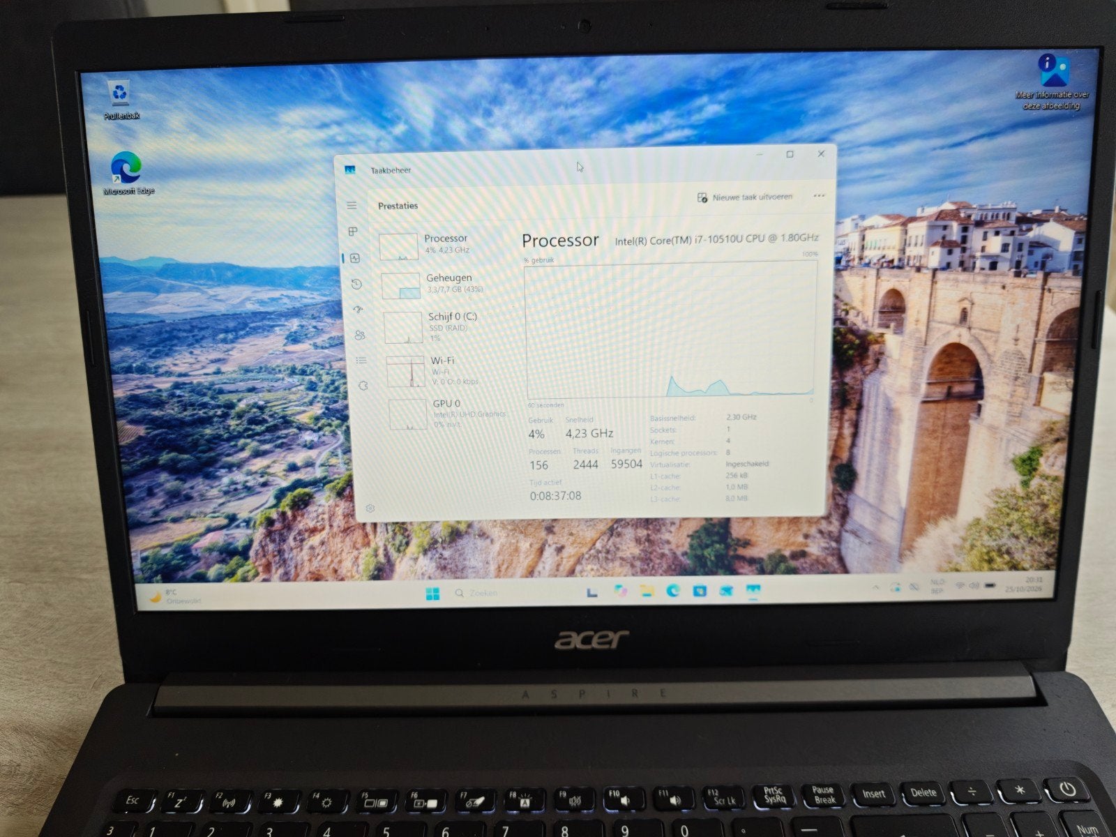 Acer aspire laptop 10th gen i7 500gb. W11, Computers en Software, Ophalen, SSD