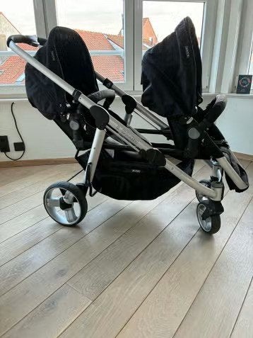 Topmark 2Combi Duowagen (zwart) - tweeling / duo kinderwagen, Zo goed als nieuw, Combiwagen, Verstelbare duwstang, Ophalen