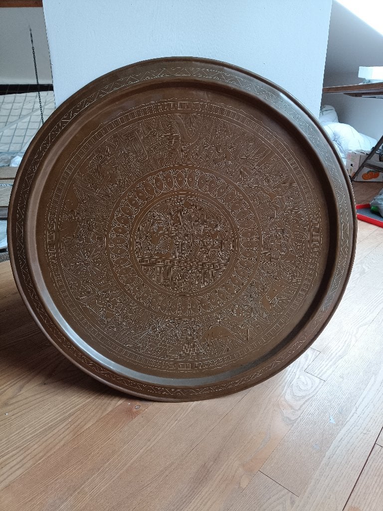 Grote handgegraveerde koperen wandplaat Ø 72 cm, Antiquités & Art, Art | Peinture | Classique, Œuvre originale, Autres sujets