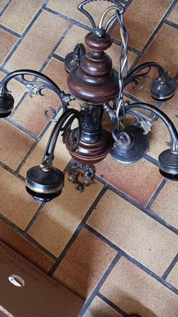 Vintage kronnluster, Huis en Inrichting, Ophalen, Landelijk, rustiek, ambachtelijk ,vintage, warm (houten element), Hout, E27 (groot)