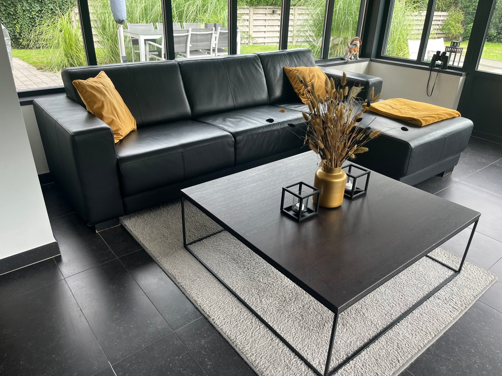 Mooie echt lederen zwarte bank te koop 3 zits met lounge, Enlèvement, Comme neuf