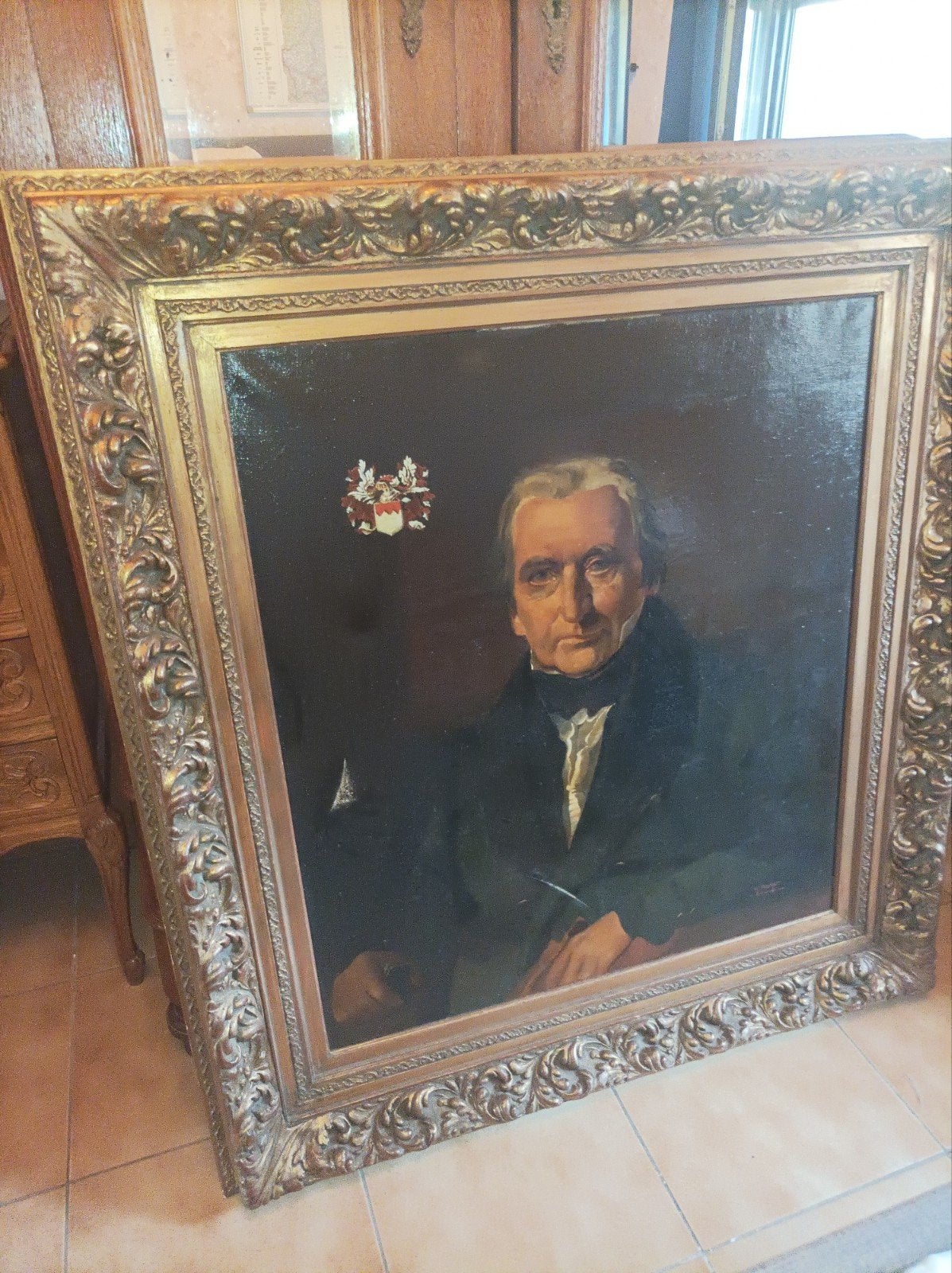 Zeer Groot portret schilderij in olieverf op doek., Ophalen