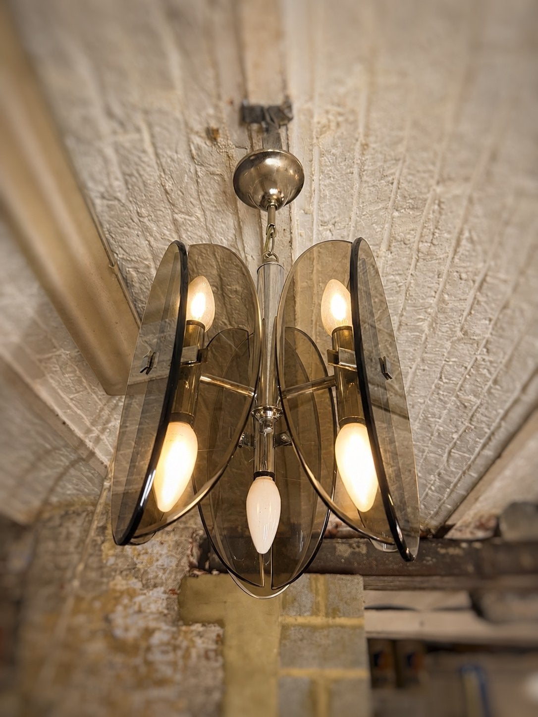 Lustre / suspension design vintage, Maison & Meubles, Lampes | Lustres, Enlèvement, Comme neuf, Verre
