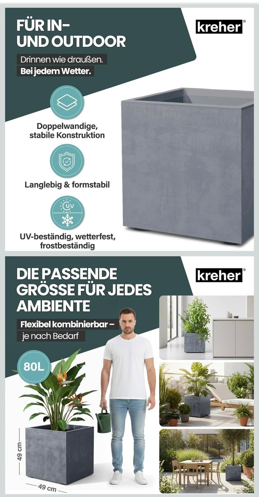 kunststofbloembak, 80 liter, natuursteenlook, Ophalen, Nieuw