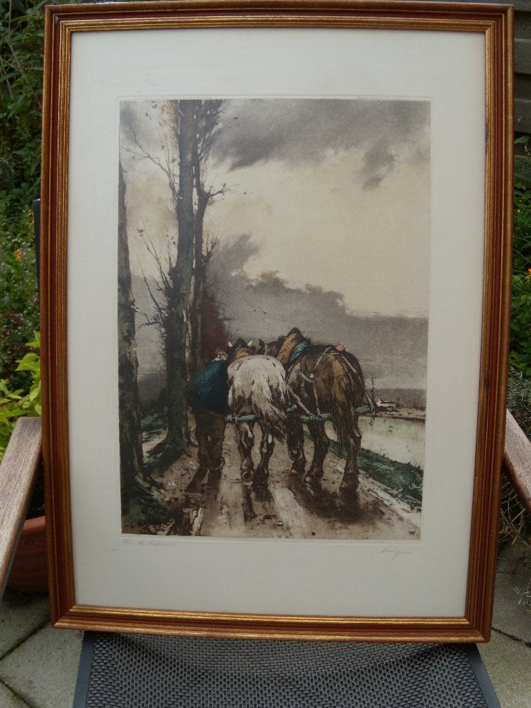 Ferdinand Jean Luigini, 1870-1943. originele kleurenets, Met tekst, Dagelijks leven, Ets, Ophalen of Verzenden