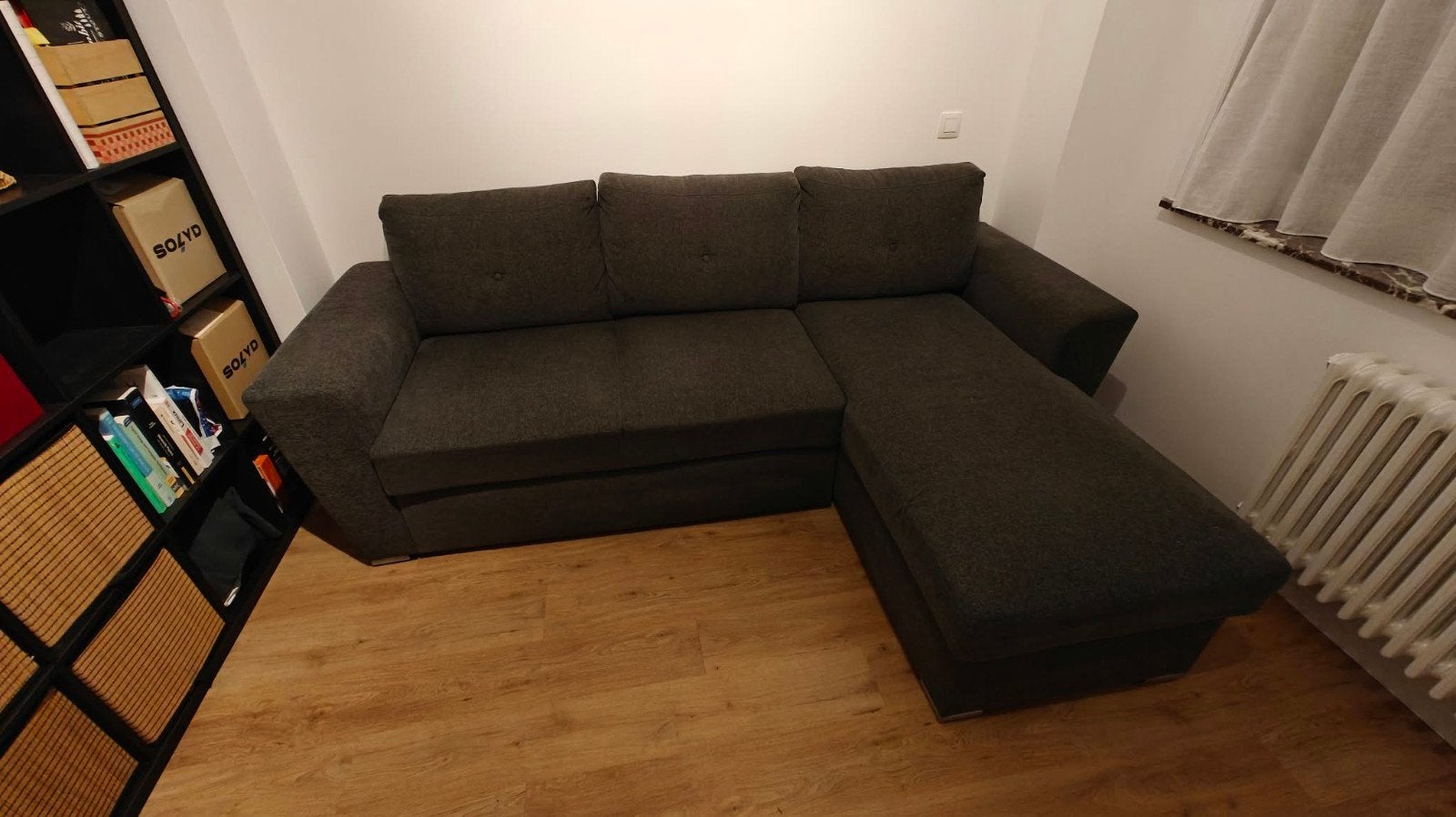 Canapé convertible avec méridienne VEJLBY tissu gris foncé, Autres dimensions, Gris, Comme neuf, Enlèvement